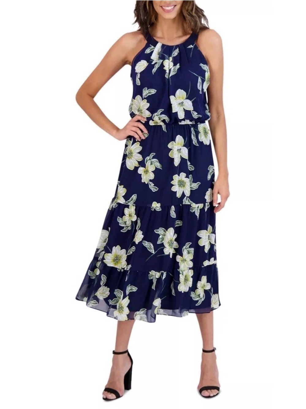 Robbie Bee Chiffon Floral halter style Dress NWT 16 petite